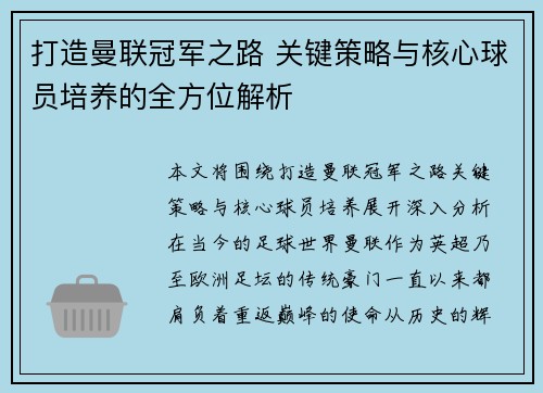 打造曼联冠军之路 关键策略与核心球员培养的全方位解析